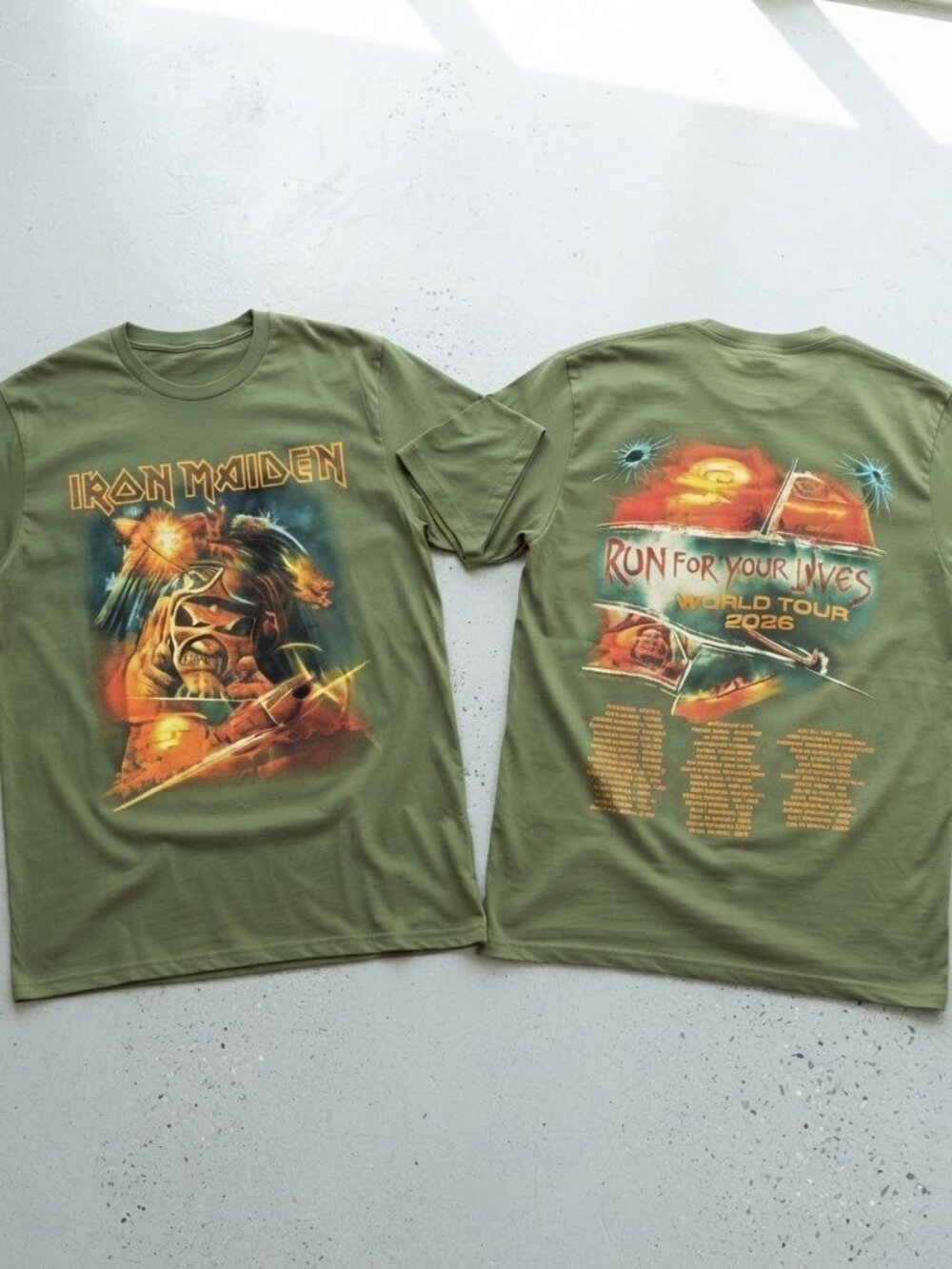 Iron Maiden Run For Your Lives World Tour 2026 Black Graphic T-Shirt Unisex